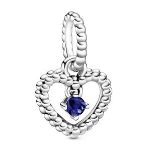 Pandora Silver Beaded Heart Charm with Sapgire Stone